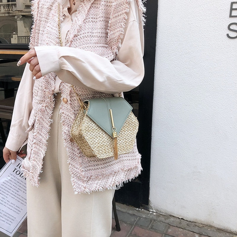 Bolsa Feminina Hexagon De Palha