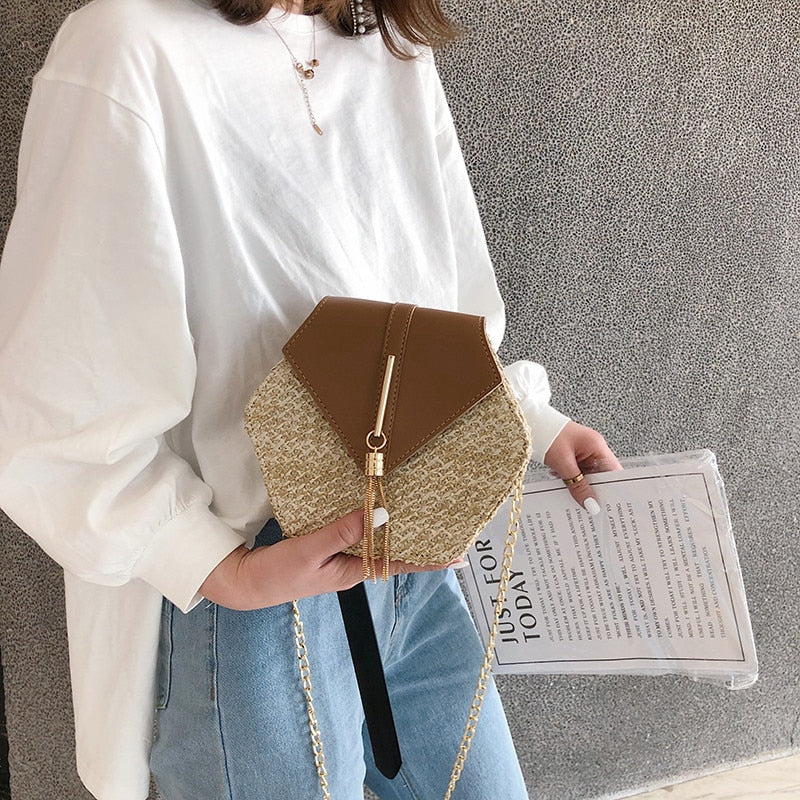 Bolsa Feminina Hexagon De Palha
